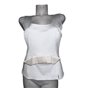 New Bebe Womens White Structured Bow Front Wide Neck Sleeveless Top Blouse Sz 10